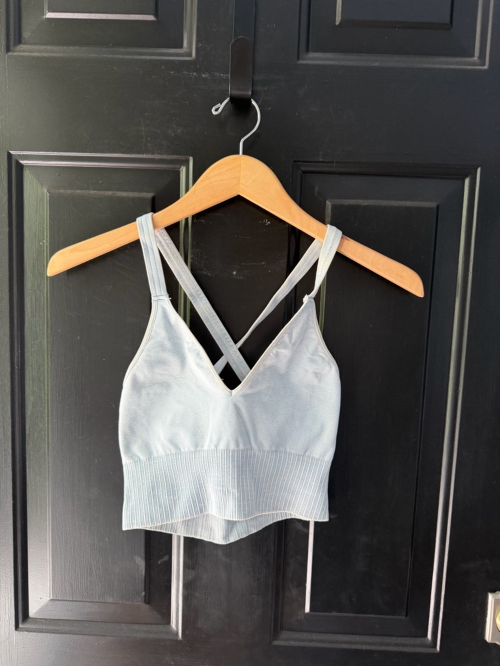 FP Movement by Free People Good Karma Crop Tank Light Blue Ribbed Crop Tank